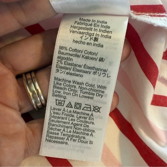 J Crew Lightweight Cotton Blend Button Front Long Sleeve Shirt Red White Stripes - Picture 8 of 11